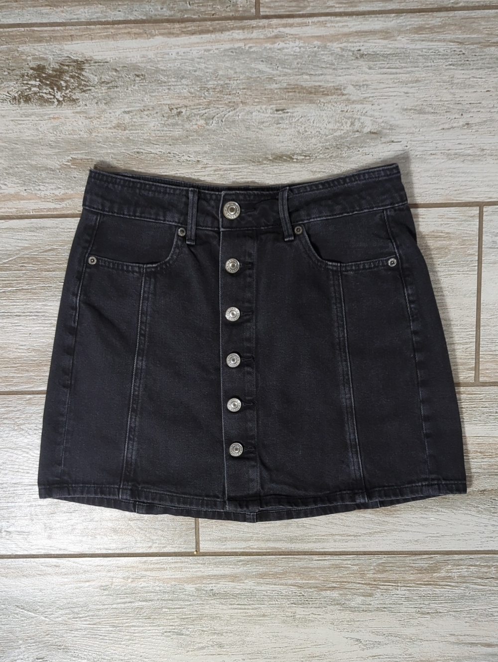 American Eagle Black Denim Mini Skirt Button Front Size 2